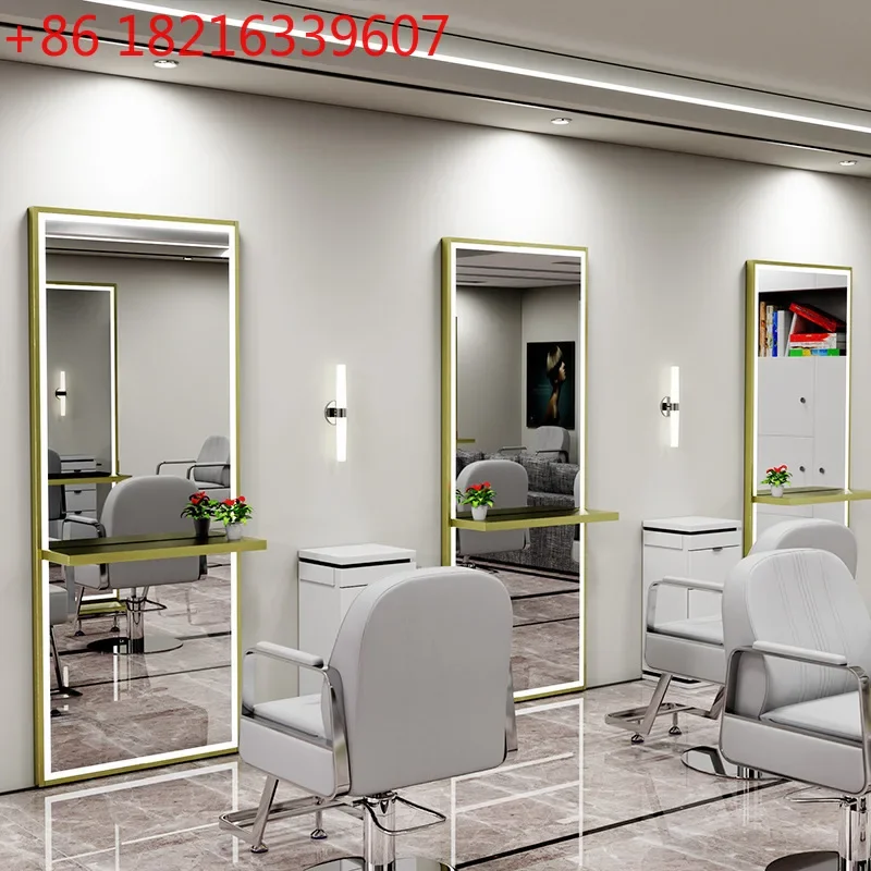 Single and double-sided floor-to-ceiling mirror barber shop hair mirror special floor with light