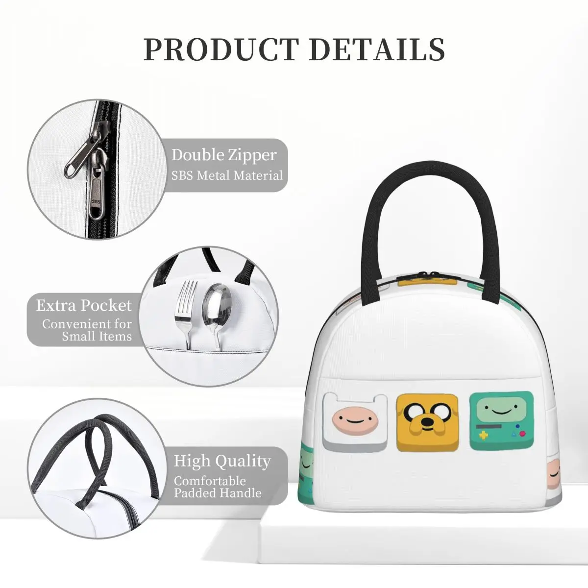 حقيبة غداء معزولة من جيك، فين آند بي إم او للنساء والأطفال، صناديق طعام محمولة، حقيبة غداء حرارية #4