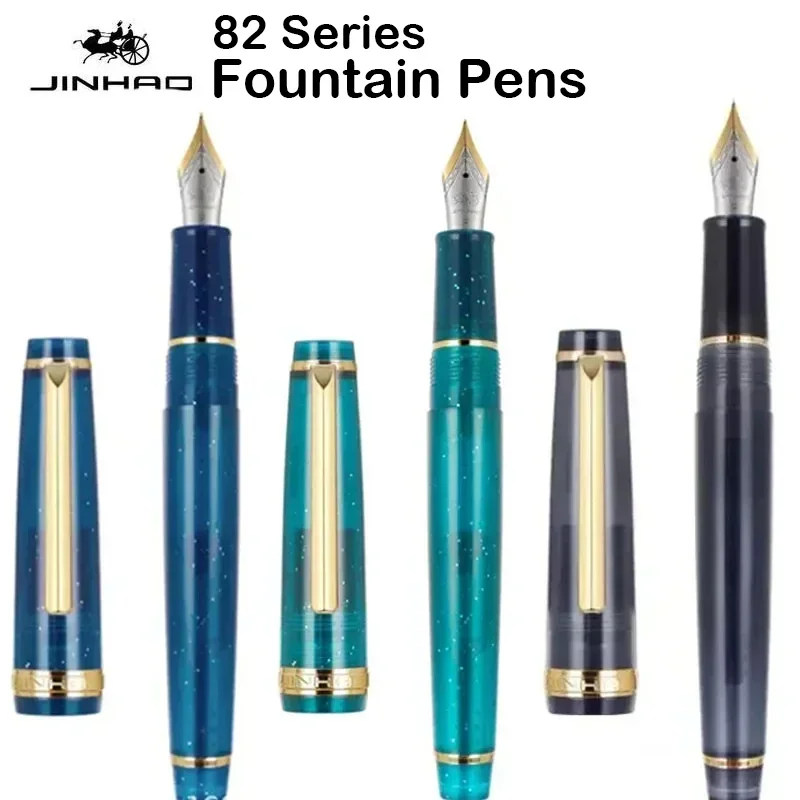 Jinhao 82 قلم حبر فاخر شفاف القلم تدور الذهبي EF F بنك الاستثمار القومي الأعمال مكتب اللوازم المدرسية الكتابة قلم حبر القرطاسية