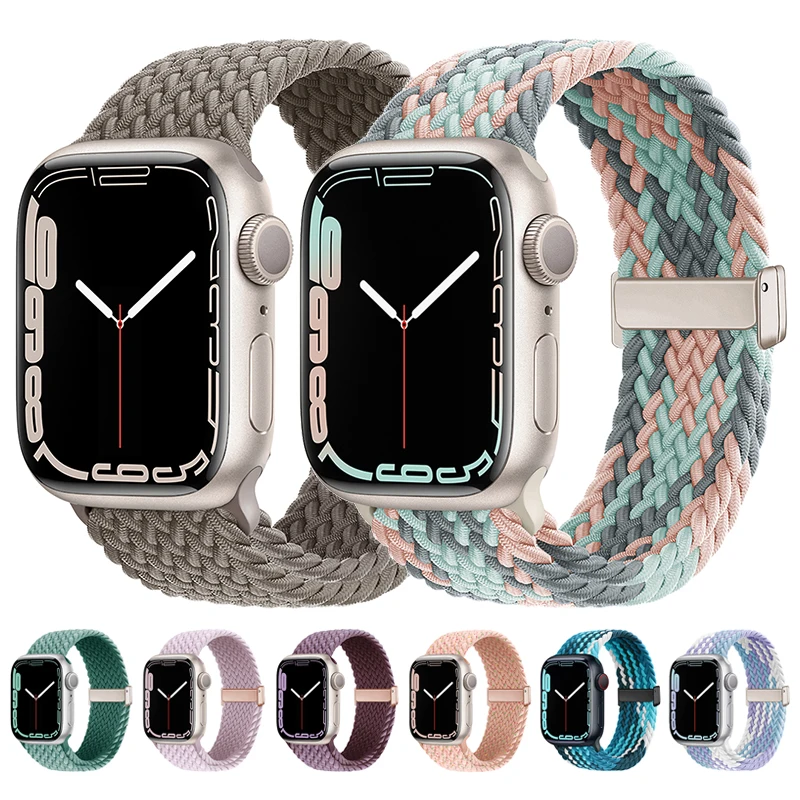 Nylon Strap For Apple Watch Band 44mm 40mm 45mm 49mm 41mm 44 mm magnetic buckle Braided Bracelet iWatch series 9 se 7 3 8 Ultra