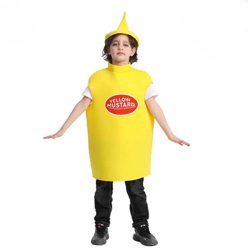 Costume drôle de carnaval d'Halloween pour enfants, ketchup espiègle, tomate aiss, ce costume de jeu, moutarde, élasthanne