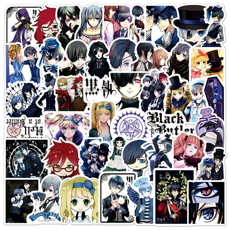 50PCS Black Butler DIY Cartoon Stickers Phone Trunk Refrigerator Waterproof Anime Stickers Anime Figure Image Toys Sticker Gift