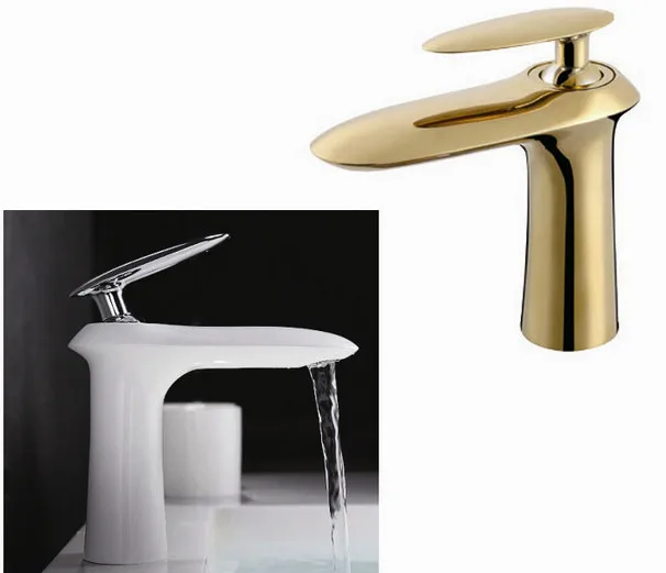 

Modern Bathroom Sink Faucet Deck Mounted Hot Cold White/Gold/Black Plated Chrome Finished Water Tap Solid Brass Basin Mixer