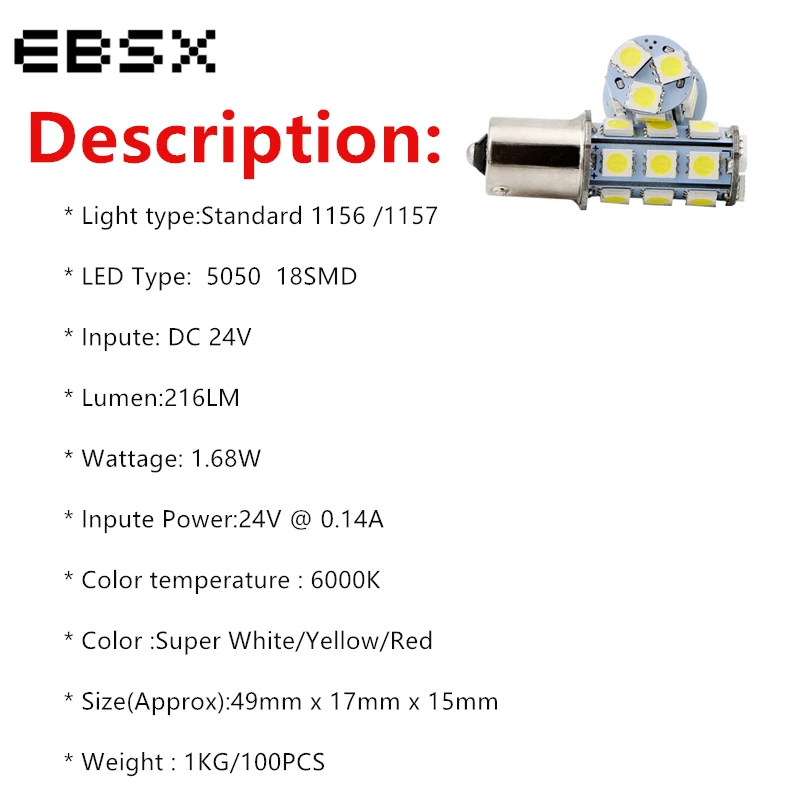 2Pcs DC 24V Led P21W 1156 BA15S 5050 18 SMD 1157 BAY15D LED Bulb Car Turn Signal Backup Reverse Tail Lamp White Parking Lights