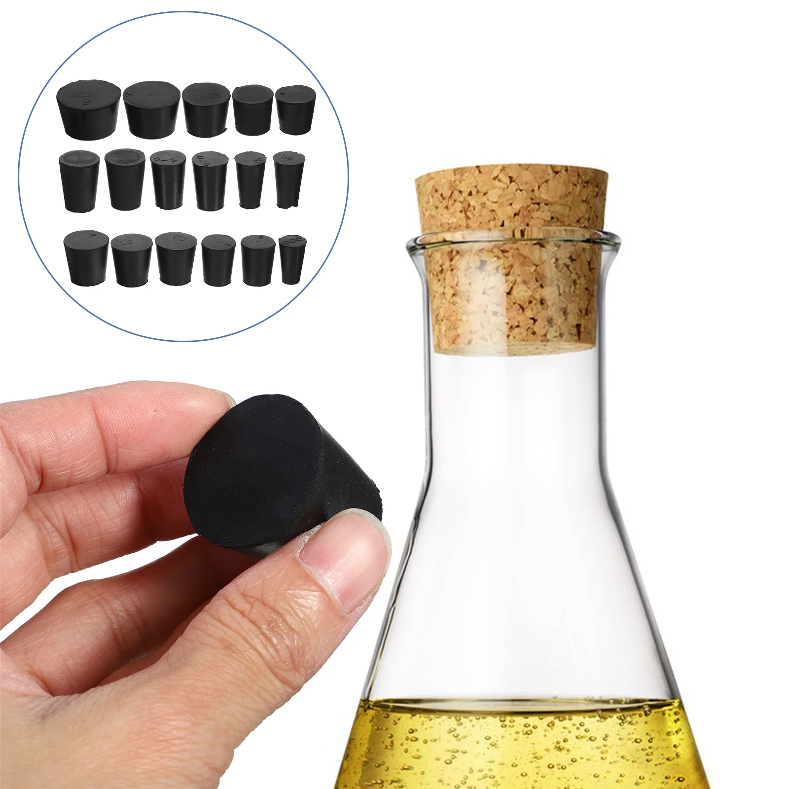 

21pcs Rubber Stoppers For Laboratory Test Tube Sealing Plug Durable Chemical Medicine Research Use Assorted Sizes Teaching