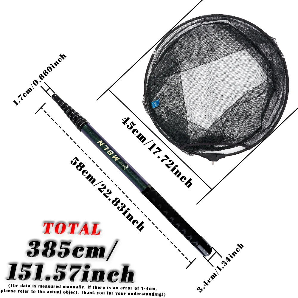 MBLN Teleskop-Kescher 3,85 m, faltbar, 58 cm, 45 cm Reifen, Chamäleonfarbe, langlebiges Aluminium-Magnesium für große Fische – Detail 3