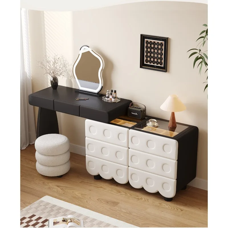 

Bedroom dresser chest integrated solid wood makeup table simple modern black and white medieval cream style
