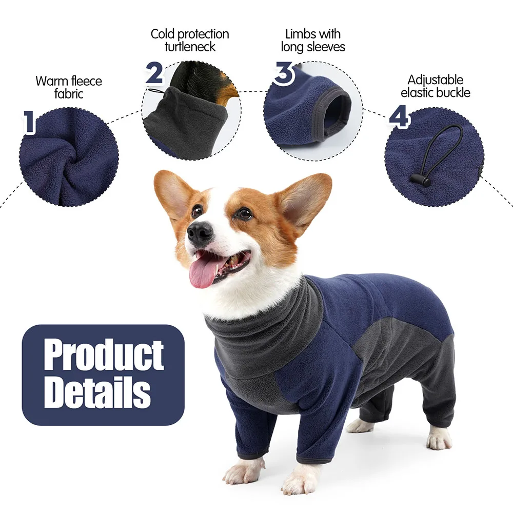 Winter Warm Coat for Medium and Large Dogs High Necked Four legged Cold Proof and Made from Warm Polar Fleece Material