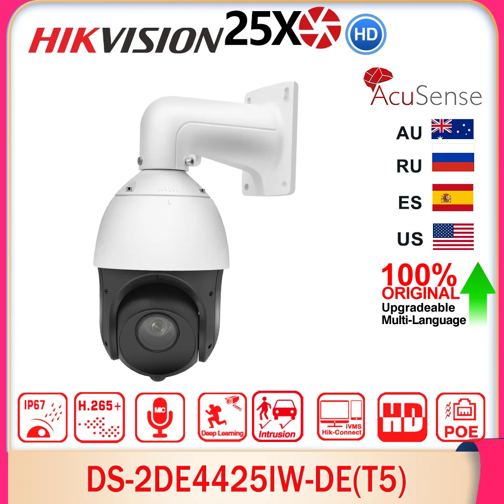 Hikvision DS-2DE4425IW-DE(T5) Original 4inch 4MP 25X DarkFighter Network Speed PTZ Deep Learning 100m IR Audio&Alarm I/O SD Slot