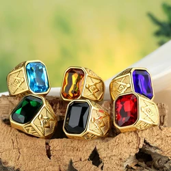 Punk Charm Blue Green Black Red Stone Rings for Men Women Retro Masonic Letter G Ring Jewelry Gift Wholesale