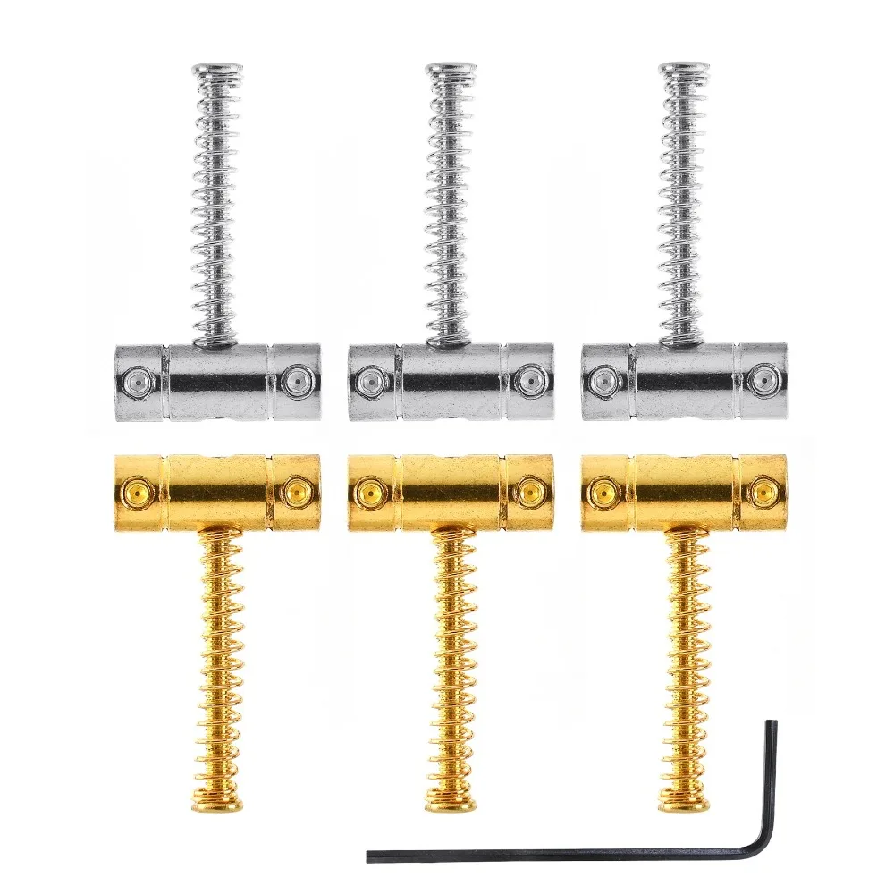 Puente compensado Telecaster de hierro, accesorios de guitarra plateada, puente de guitarra eléctrica, monturas de cuerda doradas para Telecaster, 3 uds.