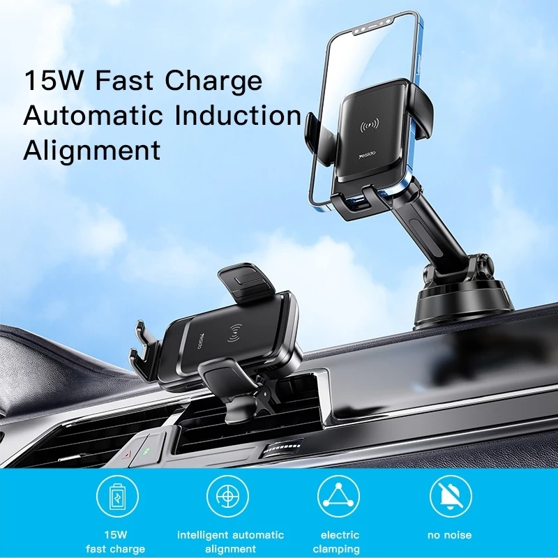 15W Car Phone Holder Wireless Charger for iPhone 14 13 Xiaomi Samsung Huawei Automatic Induction Fast Charging Car Holder