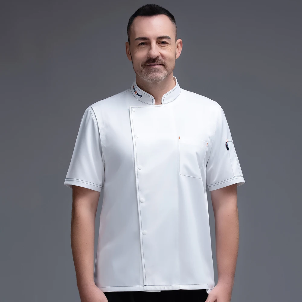 Barman abbigliamento da lavoro giacche caffetteria cameriere camicie Catering Chef cappotti camicetta manica corta Plus Size uniformi da cucina M-4XL