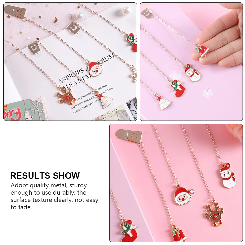 

5Pcs Metal Bookmark Creative Christmas Pendant Alloy Surface Texture Clear Book Decoration Gift for Students