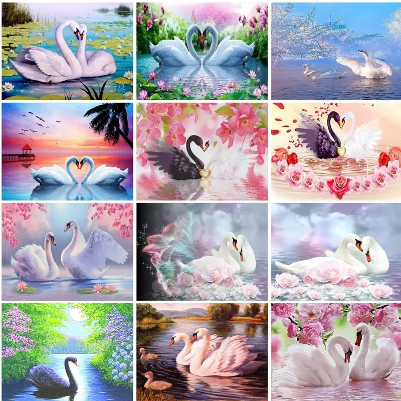 

PhotoCustom Diamond Painting 5d swan Diamond Embroidery Sale Animals flower Pictures Of Rhinestones Mosaic Home Decoration