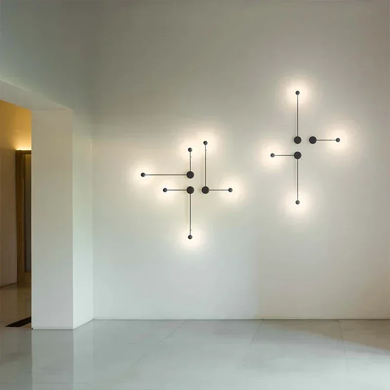 Nordic Minimalist Wall โคมไฟในร่ม LED สีดํา Wall Sconce Designer สําหรับห้องนั่งเล่น/พื้นหลังตกแต่งห้องนอน