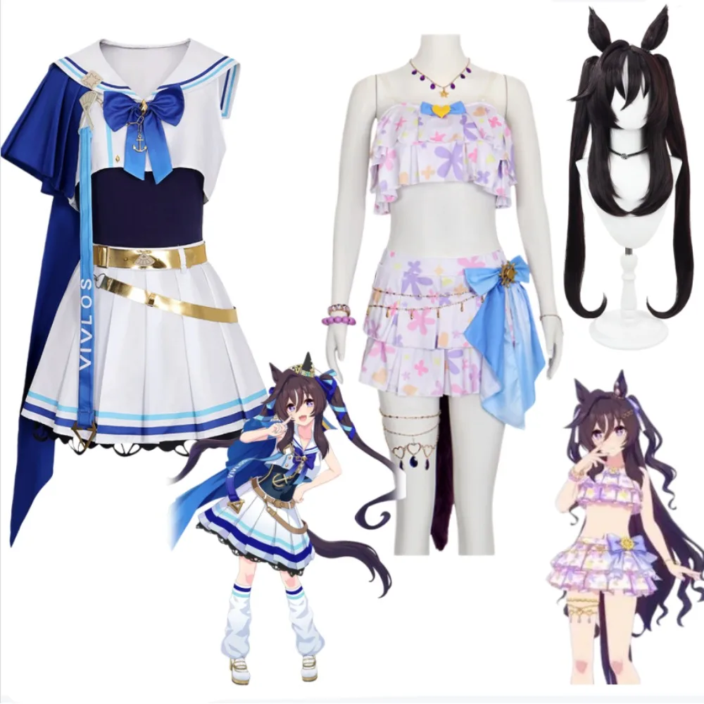

Uma Musume Pretty Derby Vivlos Cosplay Set Summer Swimsuit Dress Full Set Women Anime Game Beach Party Halloween Carnival Outfit