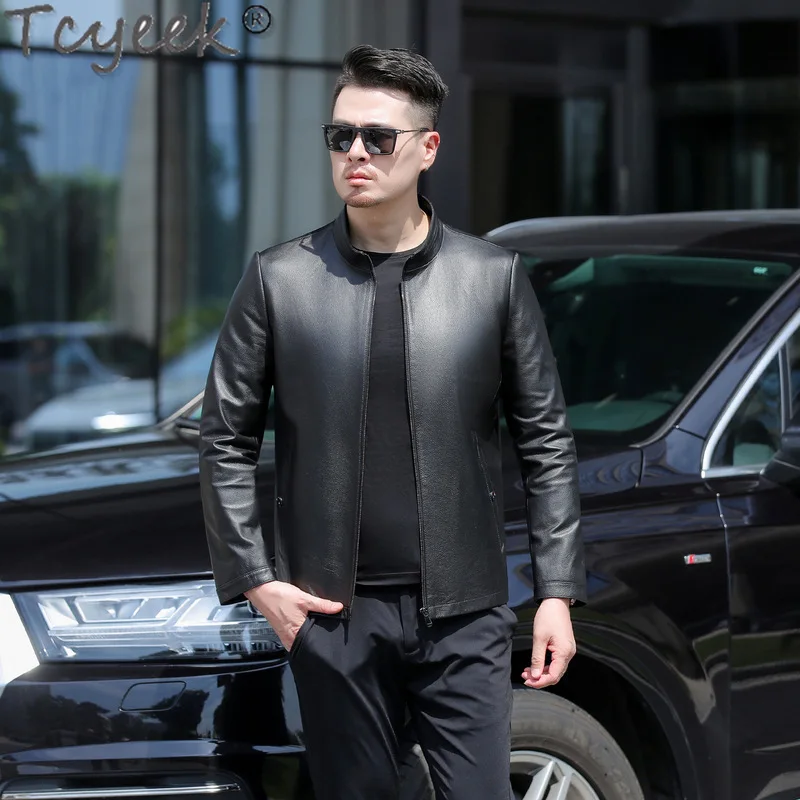 Tcyeek Genuine Leather Man Jackets 2025 Motocycle Jacket Spring Autumn Cowhide Coat for Men Clothing Casual Jaqueta De Couro