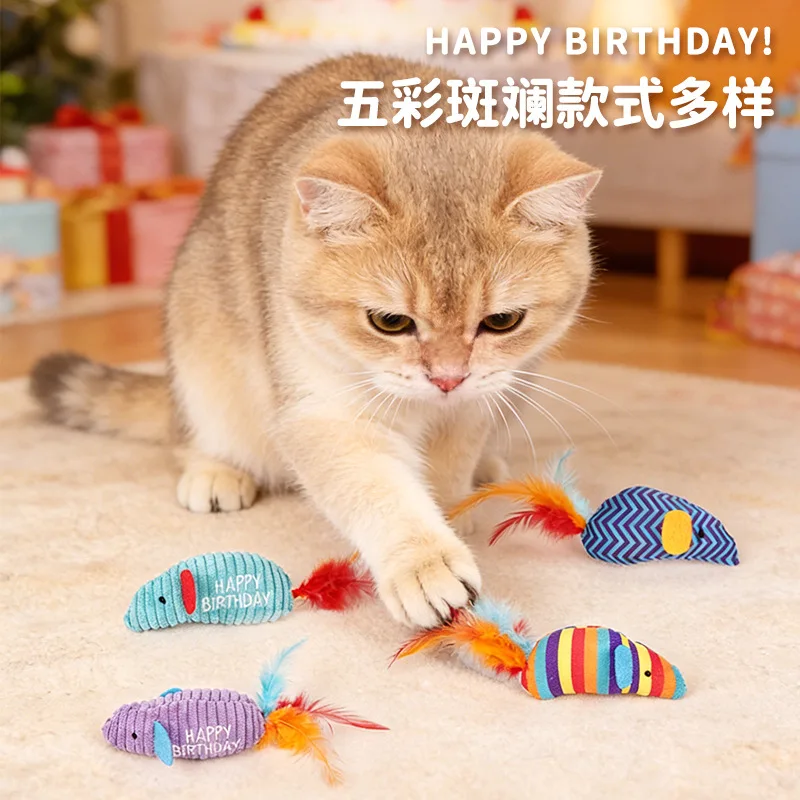 Cat Two-Piece Set Simulated Mouse Self-Entertaining Boredom-Relief Cat Teaser Stick Kitten Teething Pet Toy