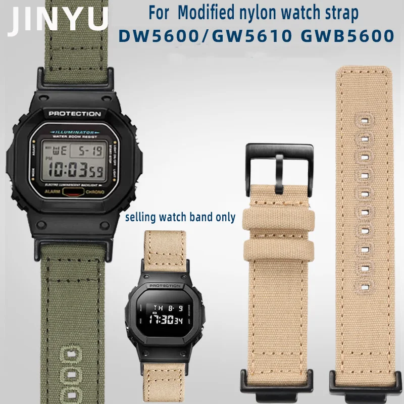 Gelang jam nilon 16mm UNTUK Casio GSHOCK GA110 DW5600 GW-5000 GW-M5610 GA2100 GA2110 modifikasi kanvas tali gelang jam hitam