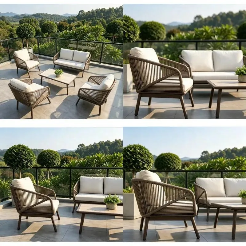 for Hot-selling 4-piece outdoor rattan sofa set, rust-proof metal frame waterproof seat cushion, suitable for villa balcony