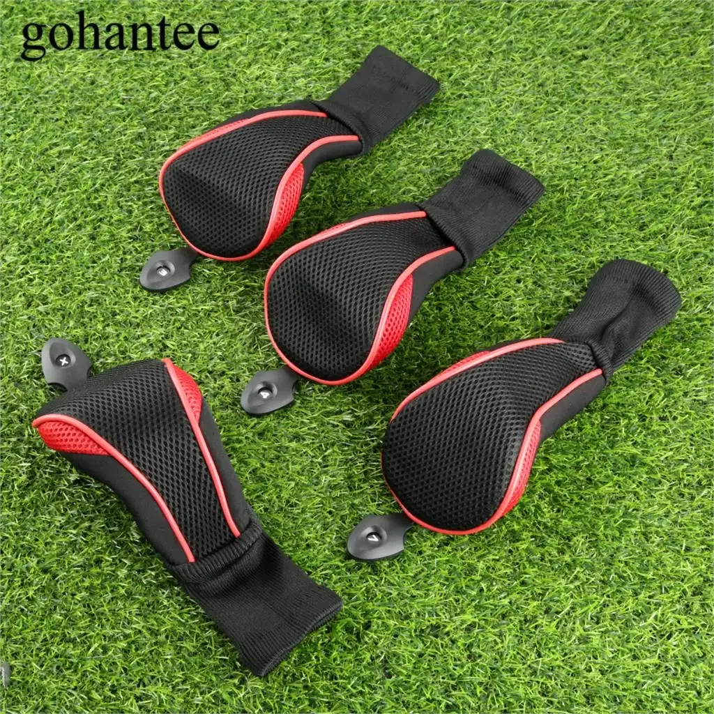 4 pçs/pçs/set pescoço longo clube de golfe headcovers com intercambiáveis não. tag para golfe híbrido clube golfe proteger a cabeça cobre 8 cores