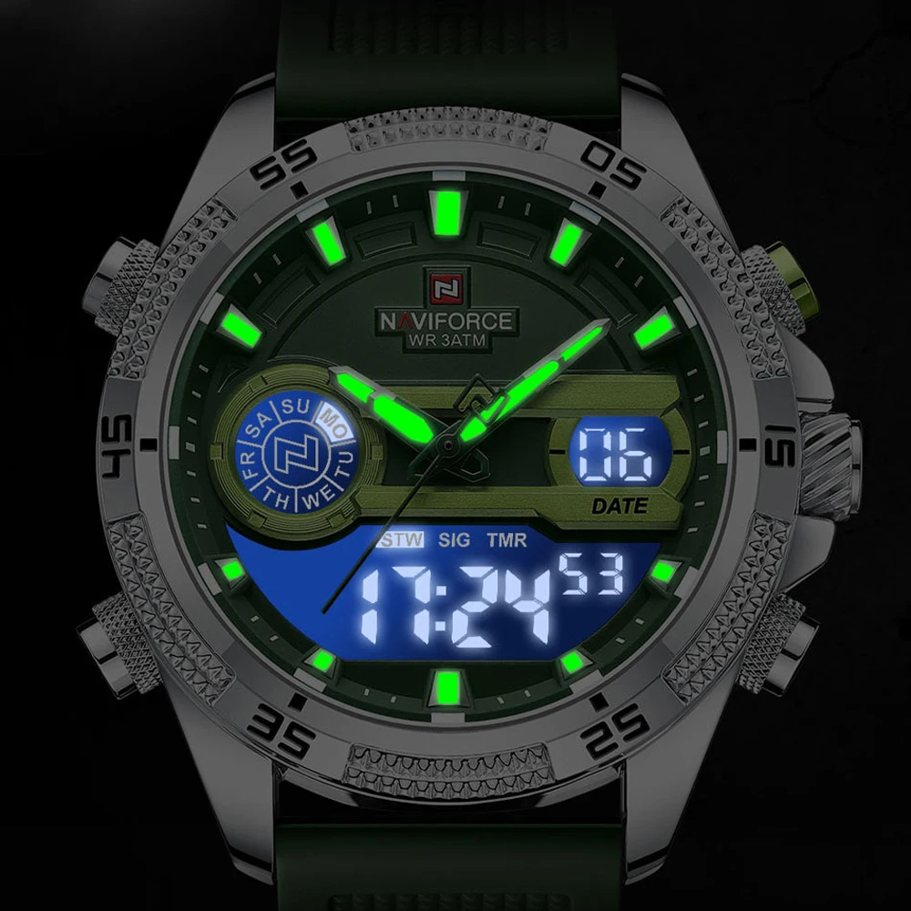 NAVIFORCE Digital Dual Display Men Military Watch Waterproof Wristwatch LED Stopwatch Quartz Clock Sport Watches Silicone Strap