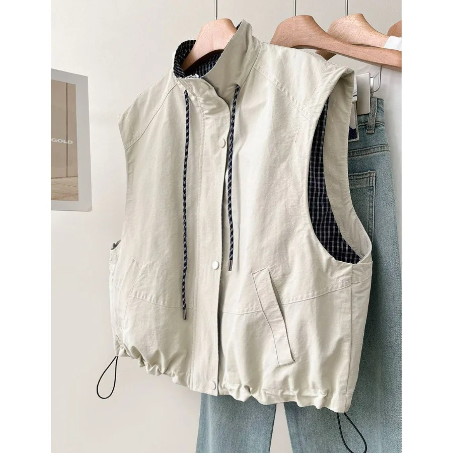 Loose Casual Sleeveless Stand Collar Jacket Vest Fashionable Korean Style Zipper New Model All Match Autumn Outerwear Vest
