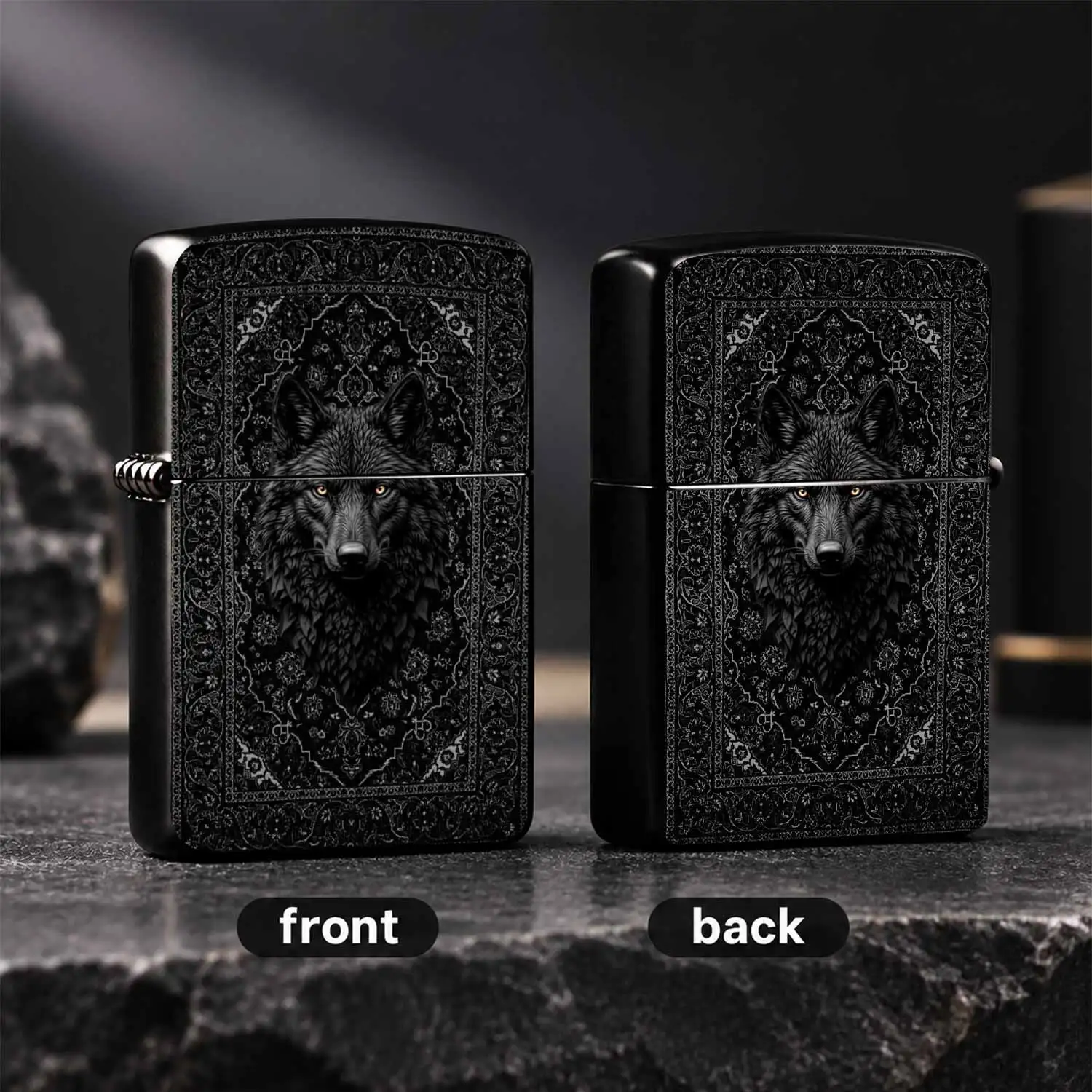 Vintage Black Wolf Persian Pattern Lighter Sticker, Full Dark Aesthetic Decorative Accessory, Stylish Artistic Ornament For Daily Use, Gifting And Personal For All Scenarios A Humorous And Interesting Lighter