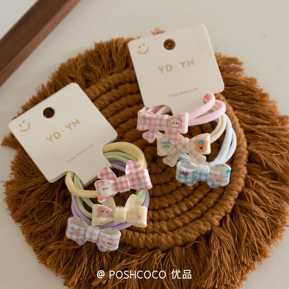 Cute Hair Ties Set of 3 Plaid Scrunchies Heart Bow Hair Bands Soft Elastic for Toddler Girls Hypoallergenic