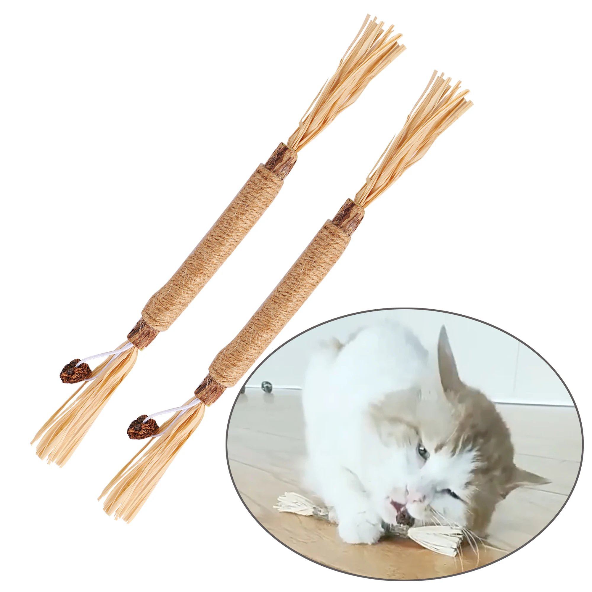 2/4/6 Pcs Cat Teasing Stick Wooden Polygonum Stick Lafite Grass Molar Stick Catnip Cat Tooth Cleaning Silvervin Stick Cane