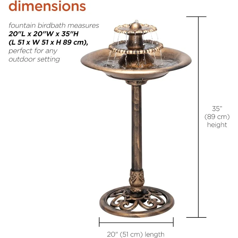 Corporation TEC106-BZ Outdoor Floor 3-Tiered Pedestal Water Fountain with Birdbath, Vintage Waterfall, 35