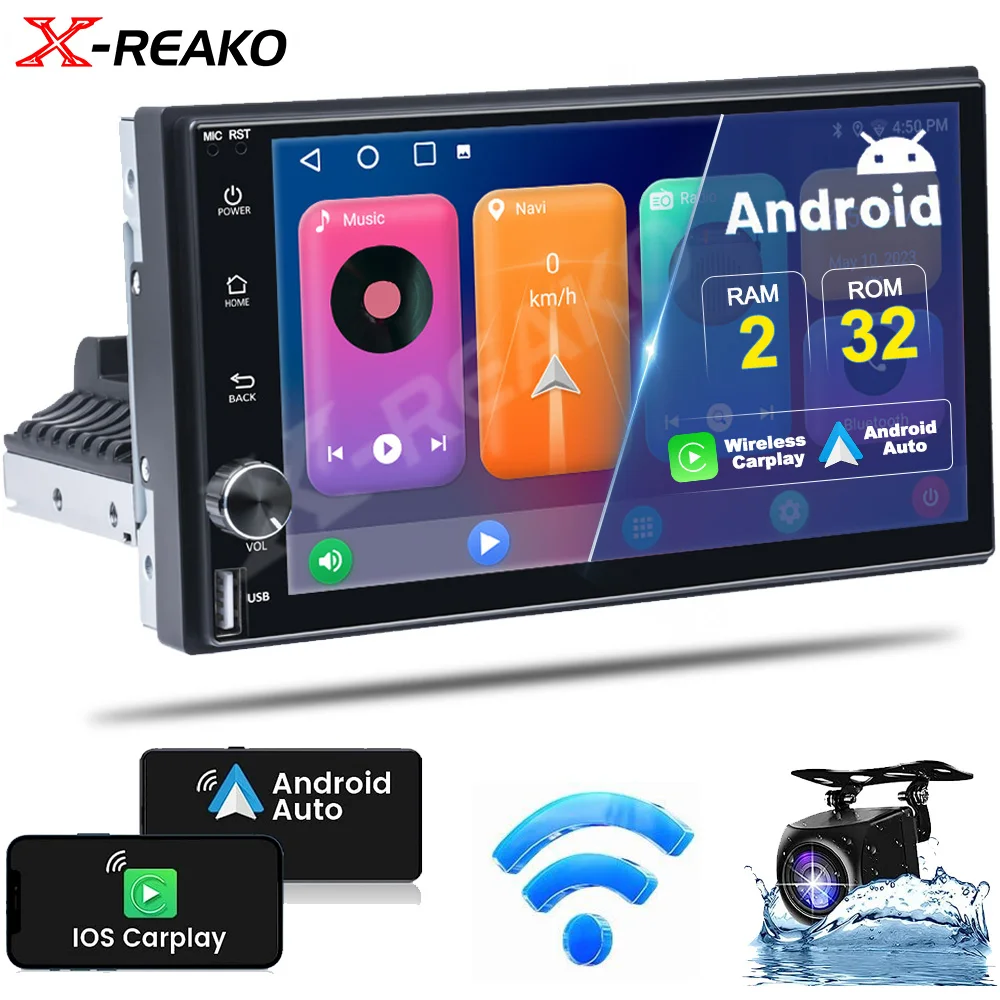 

X-REAKO Car Radio 2+32G 7'' GPS 1Din Wireless Carplay Android Auto Car Central Multimedia Player Universal Auto Stereo Head Unit