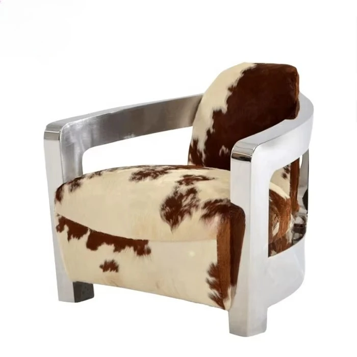 Hotel Aviation Antique Leather Club Chair Sofa Cow Fur Leather Armchair Stainless Steel Arm Evolution Mars Chair UK