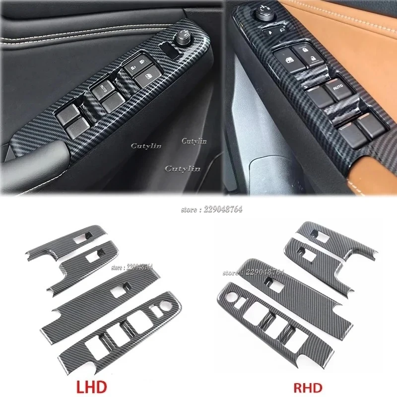 LHD RHD For Isuzu D-MAX DMAX MU-X MuX 2021-2024 Carbon Fiber Window Lift Switch Cover Trim Inside Door Armrest Frame Car Styling