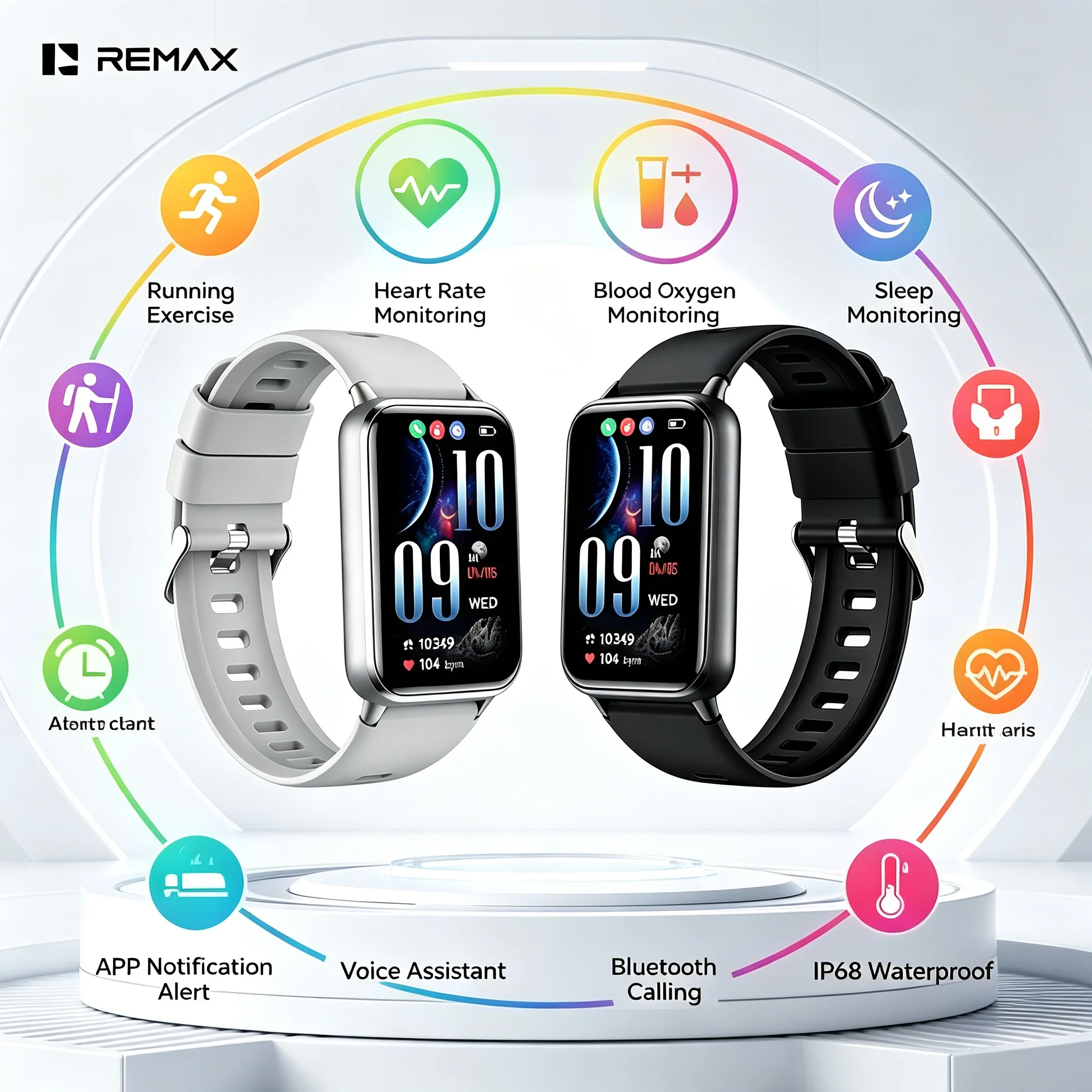 

REMAX AMOLED Ultra Narrow Bezel Smart Watch 1.47 Display 100+ Sports Modes 5-7 Days Battery Heart Rate Monitor Fitness Tracker