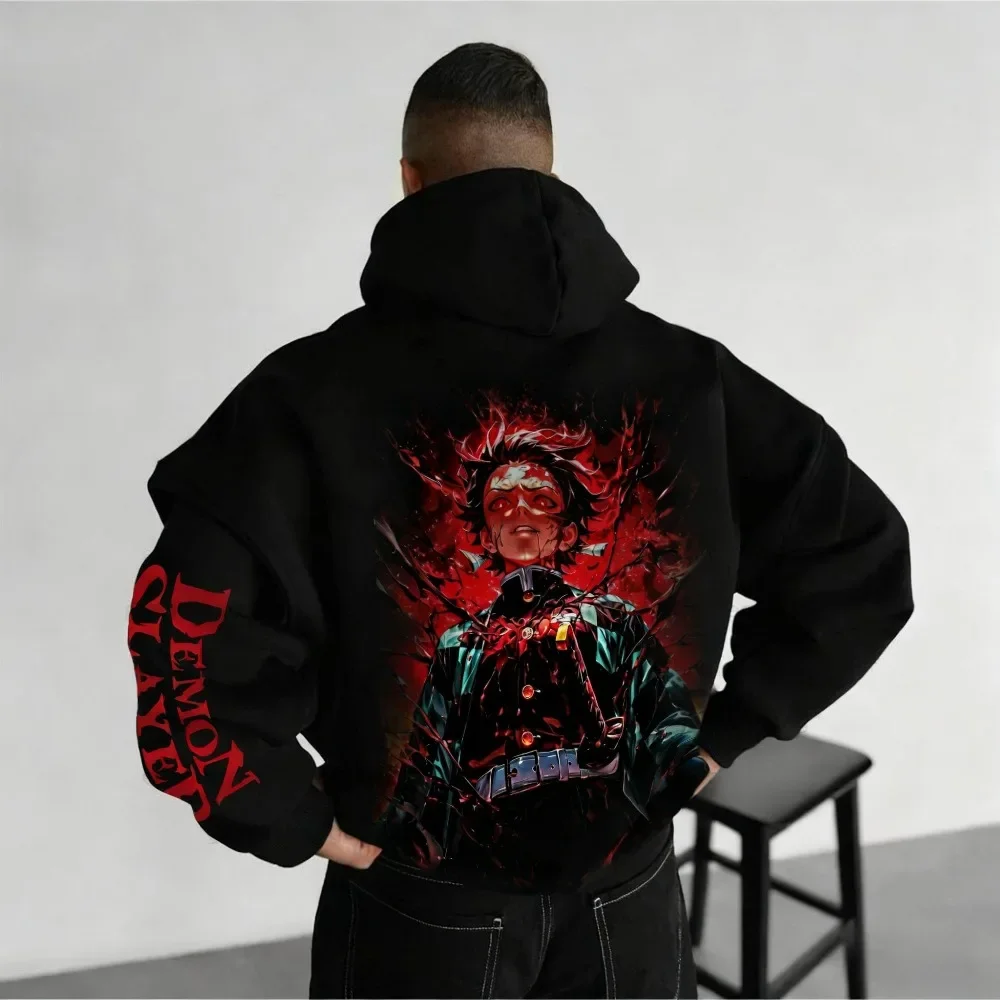 Demon Slayer Anime Plus Size Hoodie Herfst/Winter Nieuwe Originele Gedrukt Amerikaanse Hip Hop Casual Losse Ouder-kind Trui Top