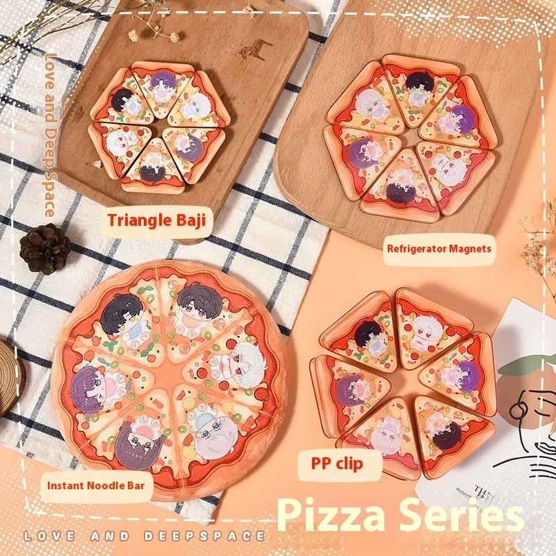 

Love And Deepspace Pizza-Themed Enamel Pin Set Sylus Character Badges With Refrigerator Magnets Anime Kitchen Decor For Fans