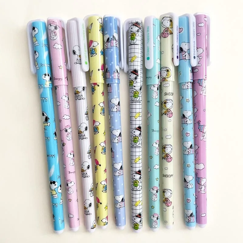 10 pcs/Box Kawaii Snoopy Gel Pens For Writing Cute Kuromi 0.5mm Colored Ink Signature Pen Kids Gift Office School Supplies