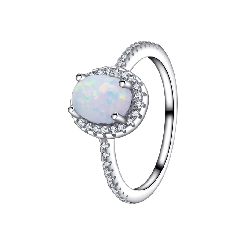 

S925 Sterling Silver Ring Europe and America new Oval White opal with Cubic Zircon Women's Ring Wedding Fine Jewelry Gift