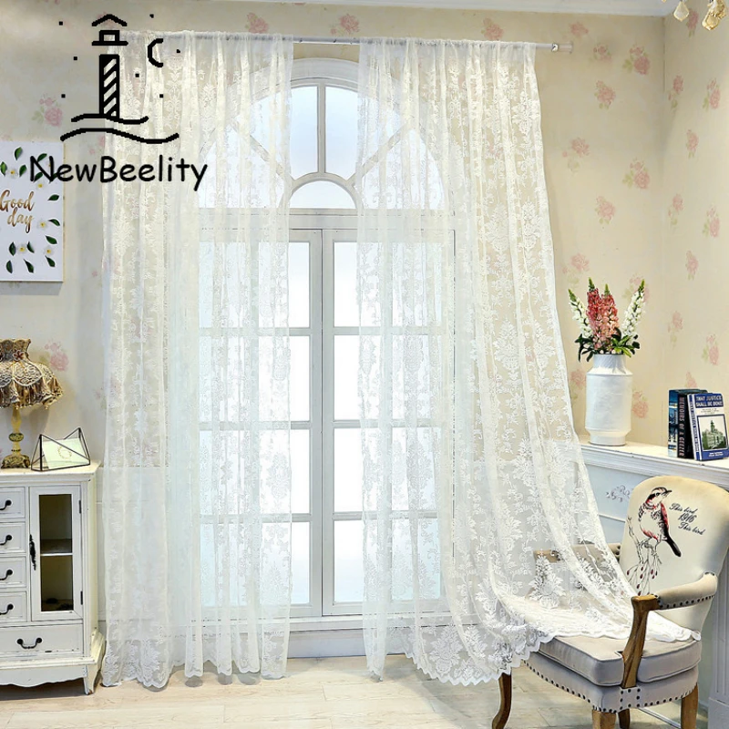 

White Tulle Curtains for Living Room European-Style Window Mesh Yarn Sheer Window Curtains for Bedroom Girl Lace Princess Drapes