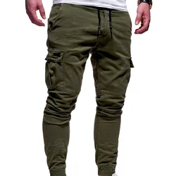 Men Autumn and Winter New Fashion Style Mid Waist Elastic Pencil Pants Drawstring Casual Pockets Splicing Versatile Trousers