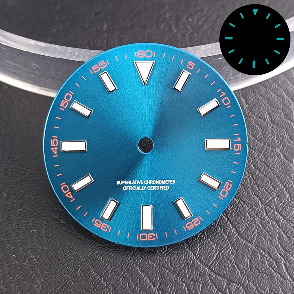 28.5MM Diameter Watch Dial BlueGreen Luminous Dial for NH35/M8215/E2824 Watch Movement Accessories Watch Parts For Wristwatches