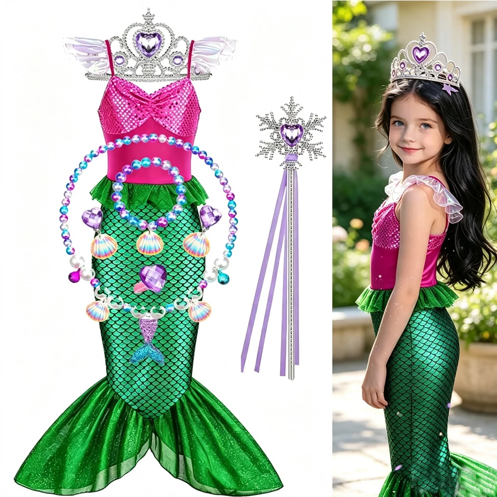 Fishtail Dress Girl Ocean Themed Costume Kids Summer Dresses Princess Halloween Costumes Birthday Dress for Girl Party Dress Up