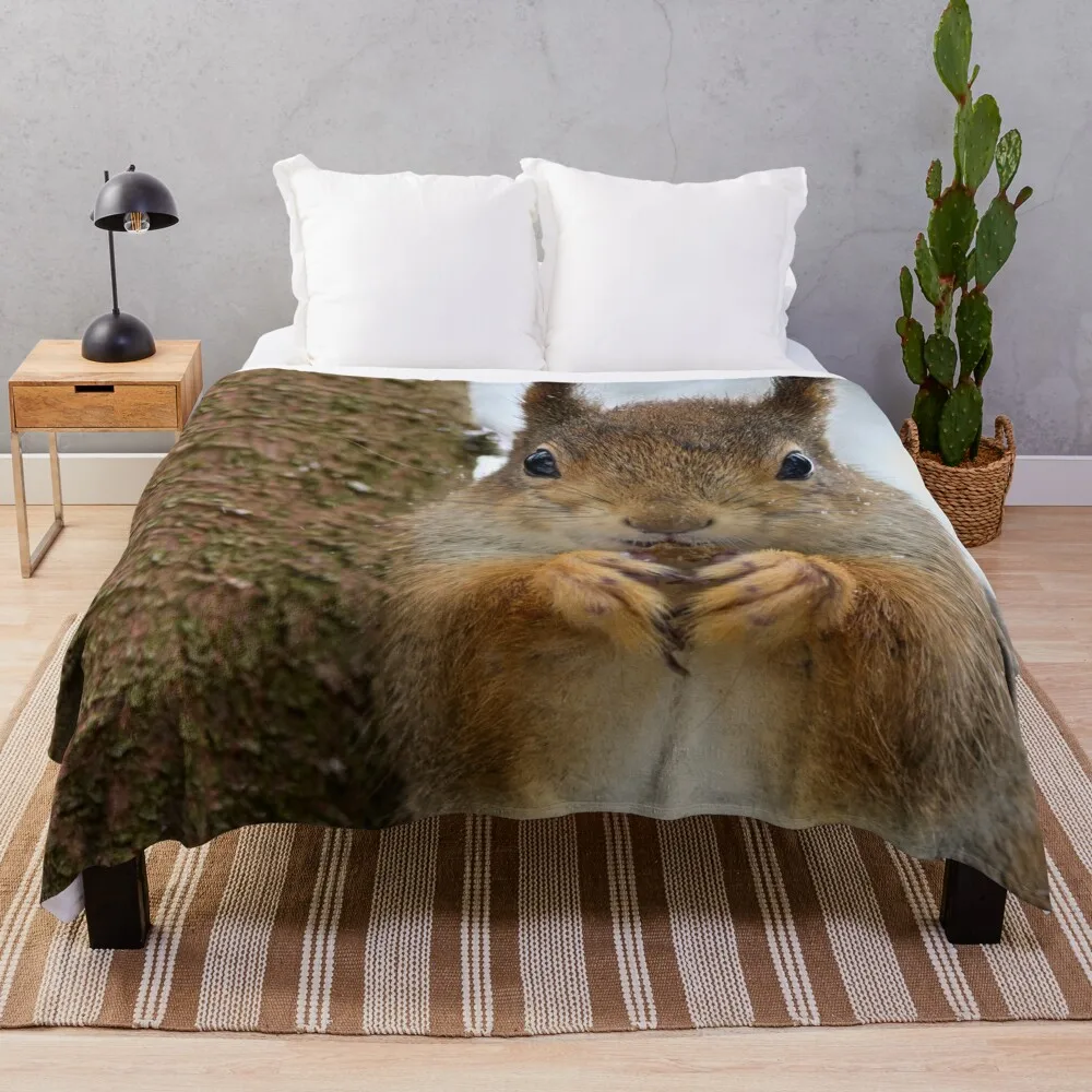 Leaning to the spruce. Red squirrel Throw Blanket Retros Bed Fashionable Blankets