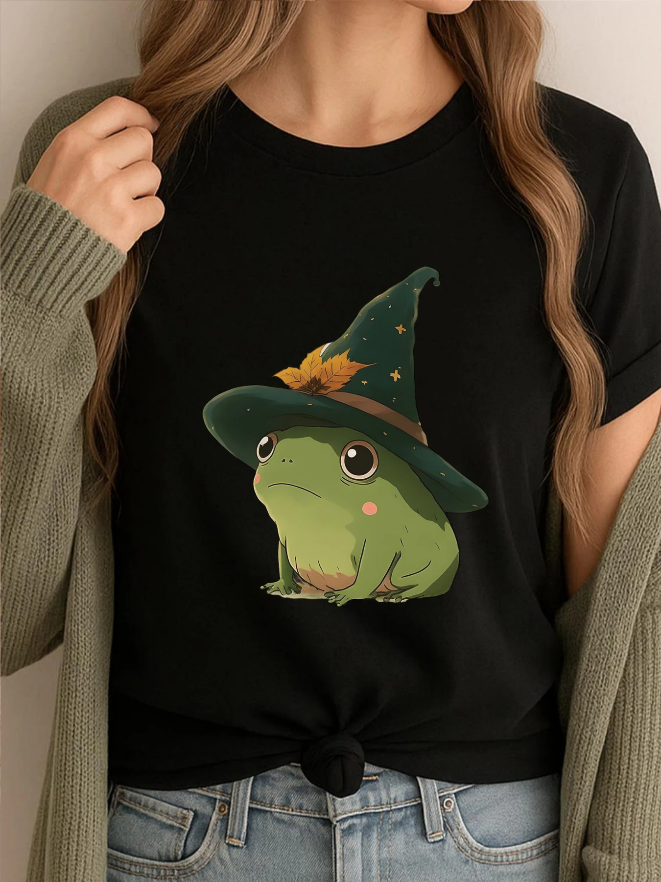 

Милая маленькая ведьминская лягушка, мужские рубашки, футболка с рисунком, мужская футболка высокого качества, футболка с принтом, мужская забавная одежда