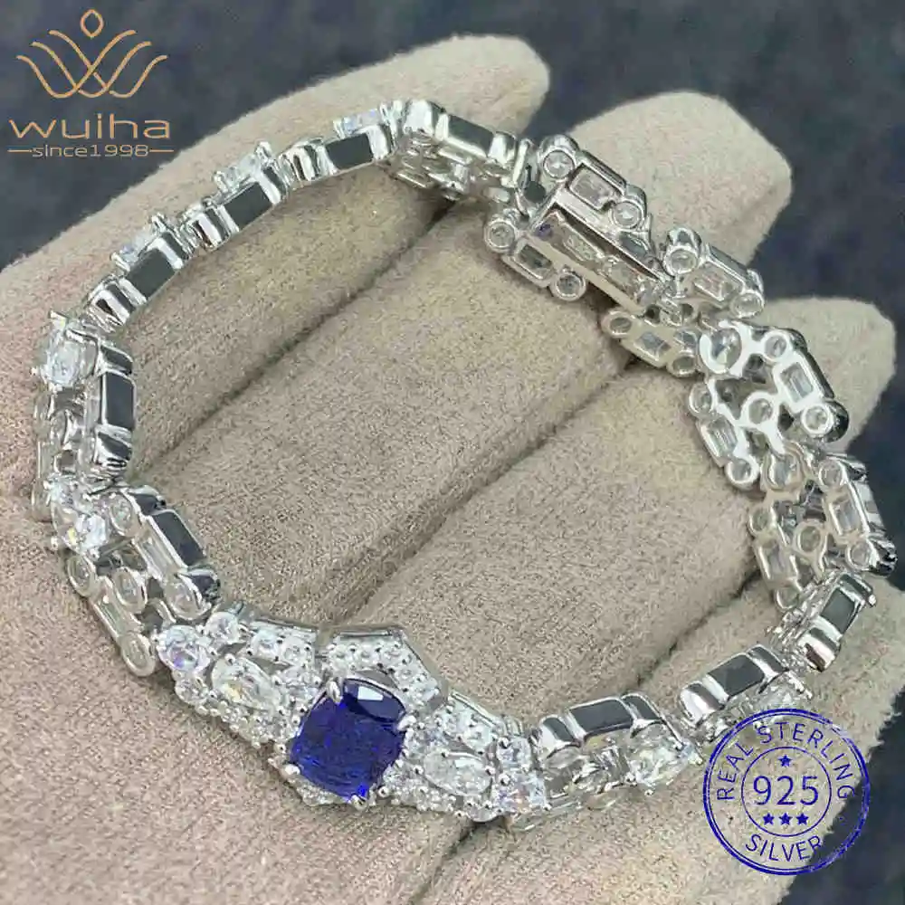 

WUIHA Vintage 925 Sterling Silver Lab Sapphire High Carbon Diamond Gemstones Bracelet Bangle Cocktail Fine Jewelry Wholesale