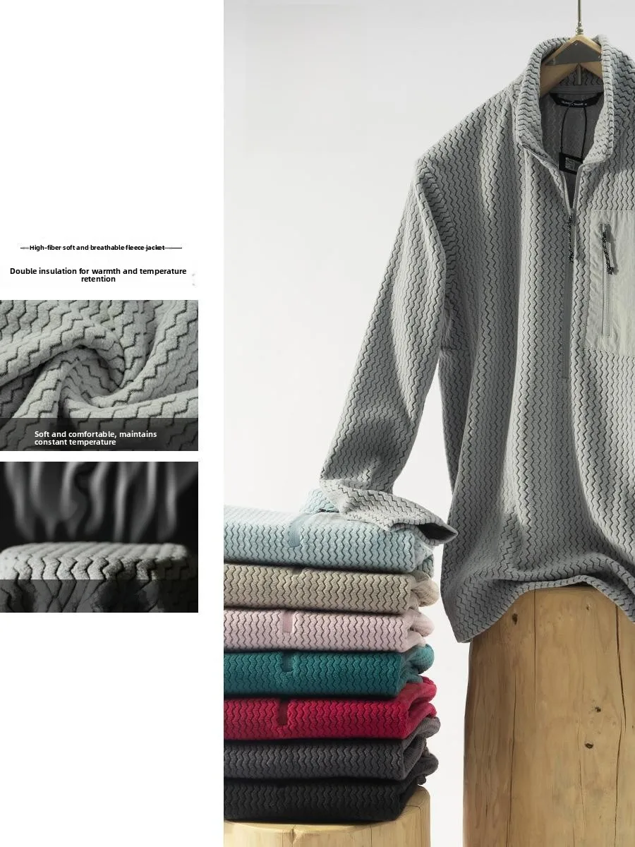 

Warm Fce Jaet Outdoor Autumn Winter Men's f Zipper Stand Collar Thiened Polyester Long Sve Pure Color Jaet