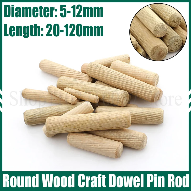 10-40PC Dia=5-12mm Wooden Dowel Cabinet Drawer Round Fluted Wood Craft Dowel Pins Rods Set Furniture Fitting Wooden Dowel Pins