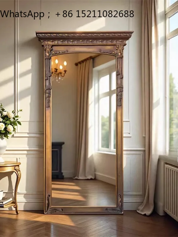 SCY classical carved floor-to-ceiling full-length mirror luxury living room entrance retro decorative full-length mirror